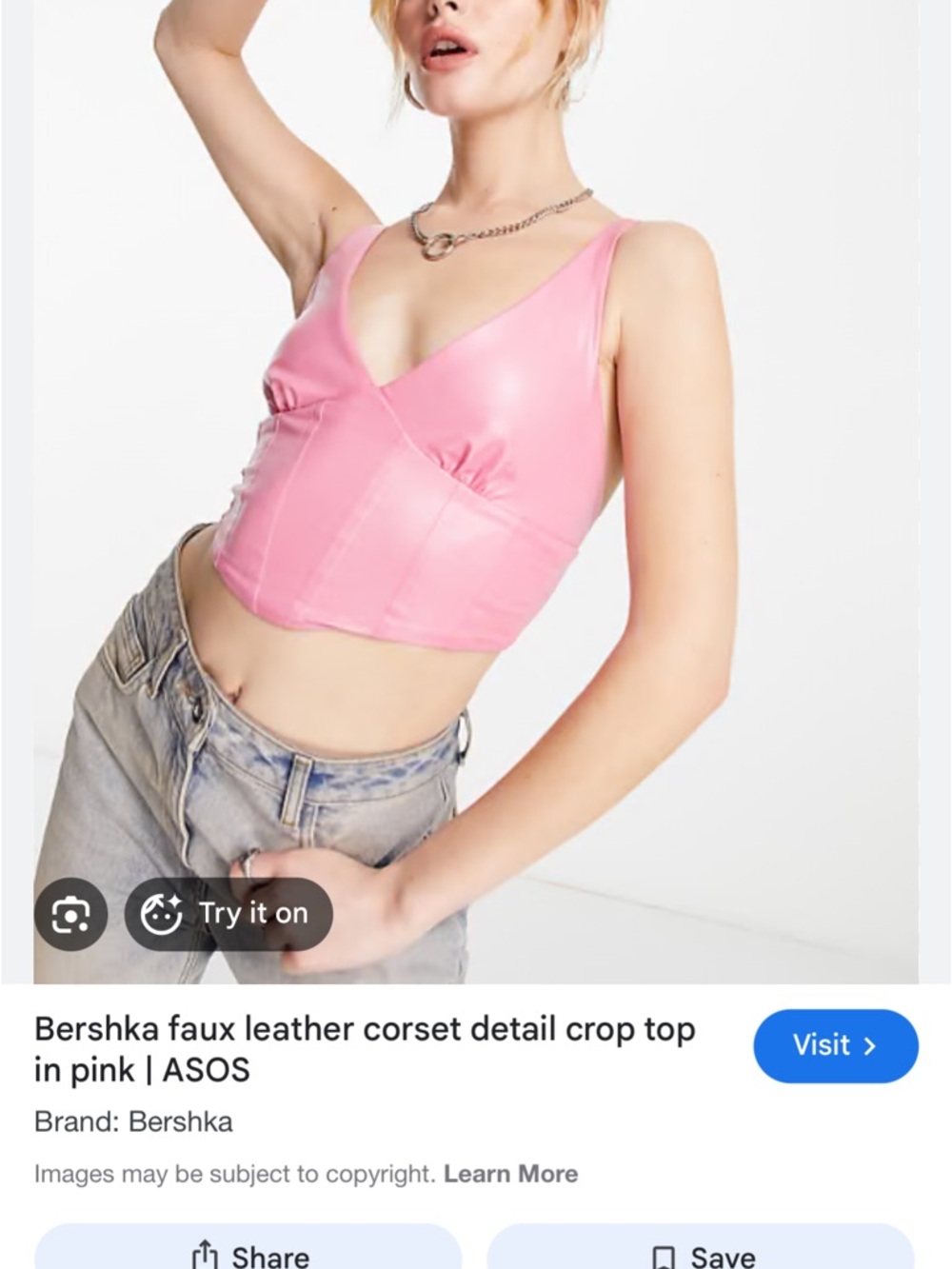 Bershka Pink Faux Leather Corset-Style Crop Top
